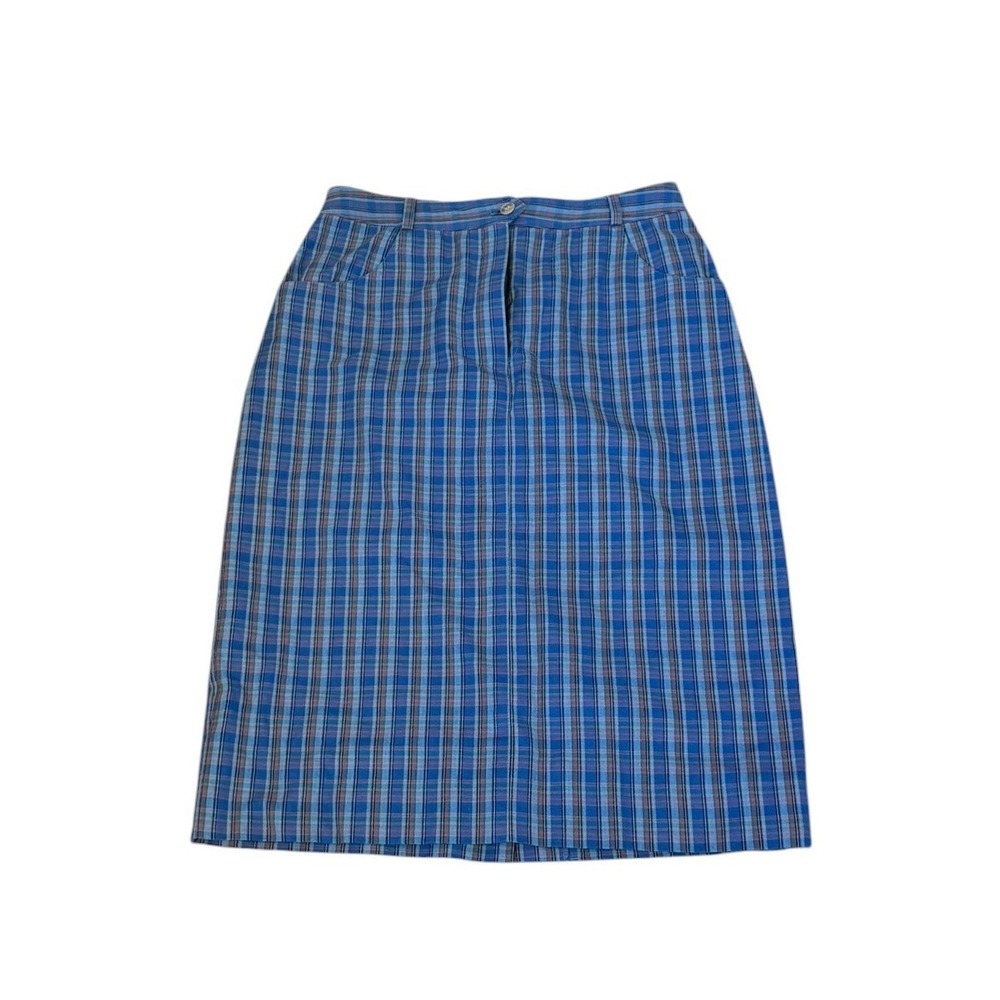 80s Liz Claiborne Vintage Blue Plaid Cotton Pencil Skirt High Waisted 8 fits S - Picture 3 of 7